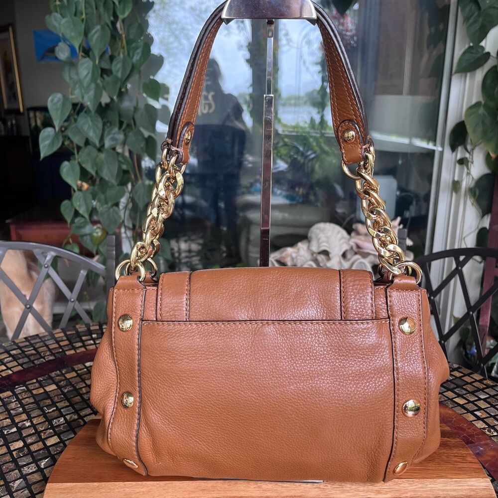 Michael Kors Delancy Brown Pebbled Leather Flap Gold Hardware Shoulder Bag EUC - Picture 14 of 15